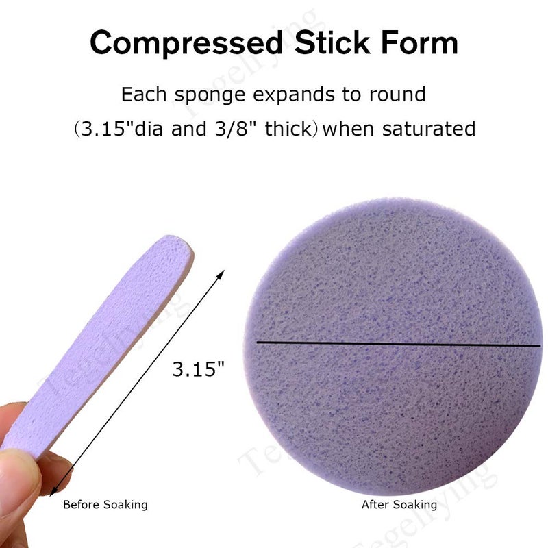 Tegelrying Facial Sponge Compressed,60 Pcs PVA Professional Makeup Removal Wash Round Face Sponges Spa Pads Exfoliating Cleansing for Women,Purple - Image 2
